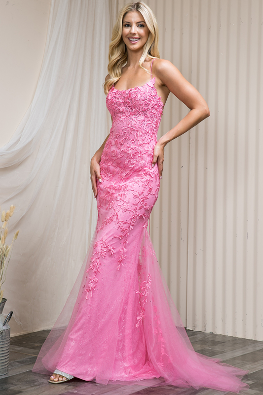 AC SU066 - Rhinestone Embellished Fit & Flare Prom Gown with Open